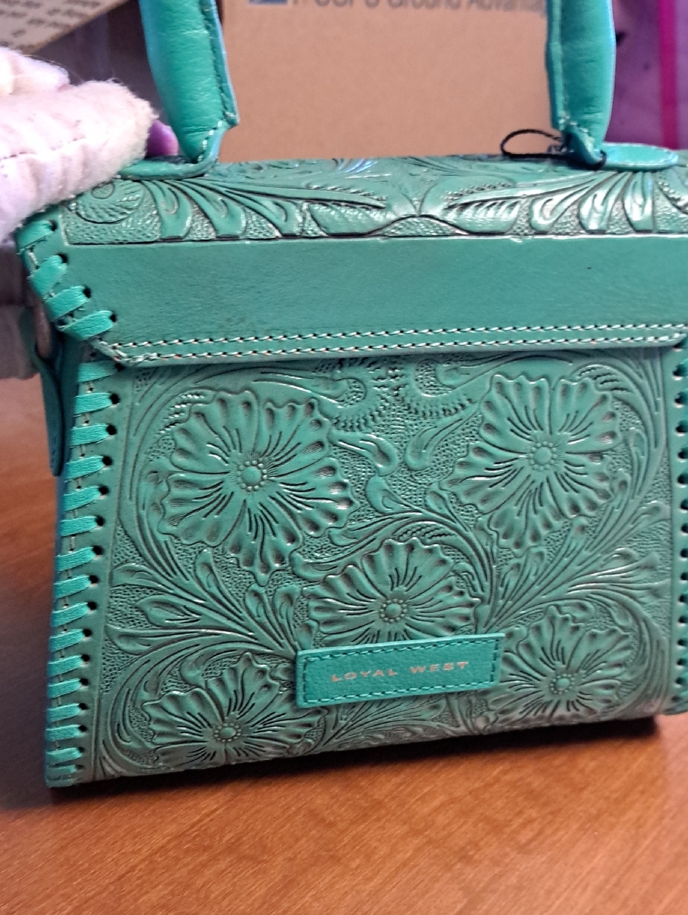 Loyal West Teal Tooled Leather Top-Handle Bag - Picture 4 of 7